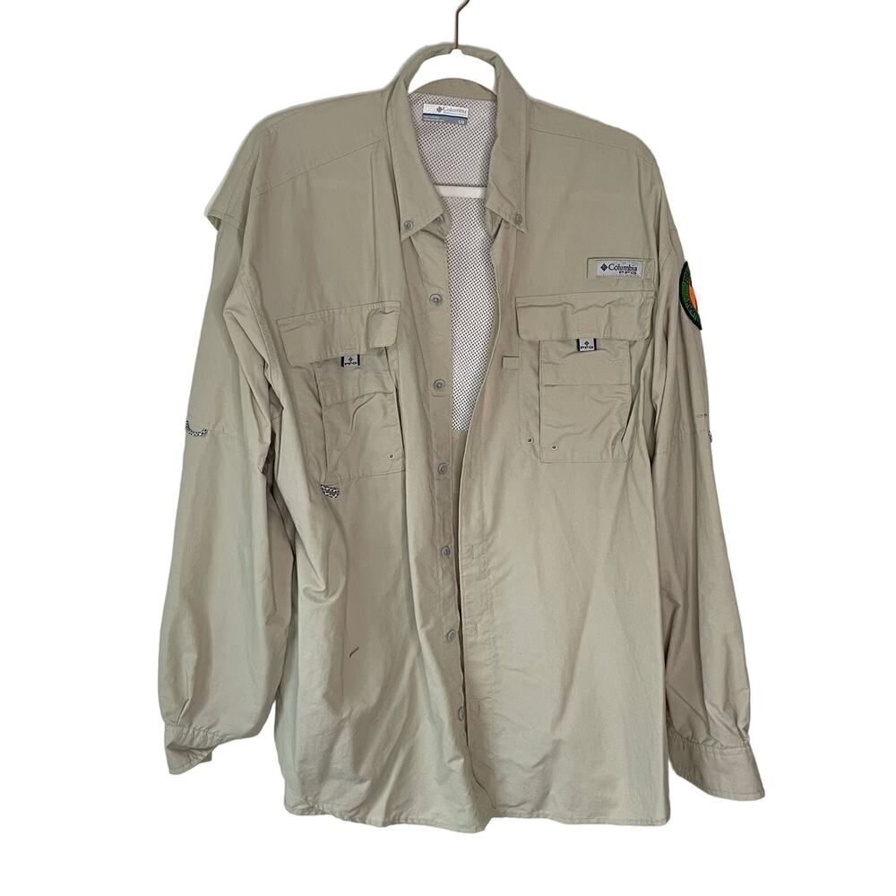 Columbia PFG Mens Khaki Fishing Performance Shirt Large